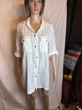 Pamela Stewart 100%  cotton white vertically striped tunic size small